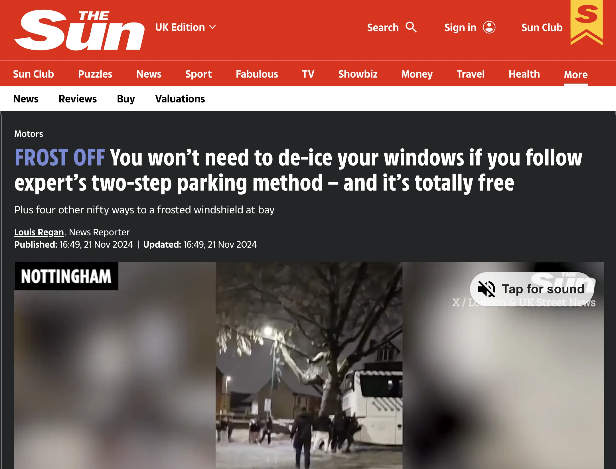 The Sun article quoting an expert on a seasonal motoring story